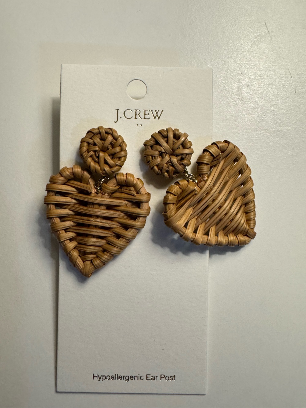 J. Crew Tan Woven Heart Drop Earrings